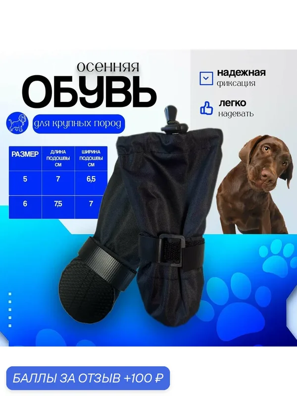 Осенняя обувь для собак крупных пород, размер №6, цвет черный — DOGBOOTS, 100 баллов за отзыв Яндекс Маркет