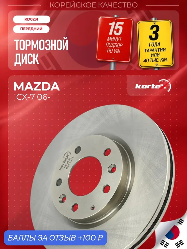 Диск тормозной (левый/правый передний) Mazda Мазда CX-7 CX-9 DF4958S L2063325XA L2063325X L2143325X — KORTEX, 100 баллов за отзыв Яндекс Маркет