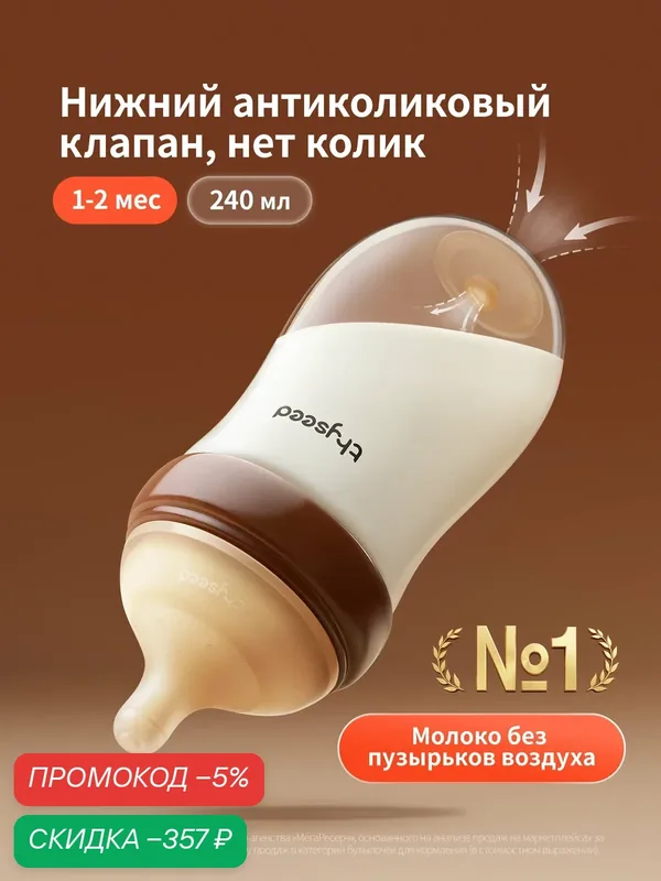 Антиколиковая бутылочка с воздушным клапаном, 240 мл, 1-2 мес для кормления объем 240 мл возраст 1-2 месяца — скидка по промокоду Яндекс Маркет