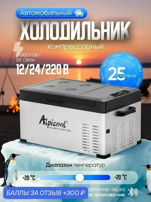 Автомобильный холодильник компрессорный 12/24/220 Alpicool C25, холодильник в машину 25 литров — Alpicool, 300 баллов за отзыв Яндекс Маркет