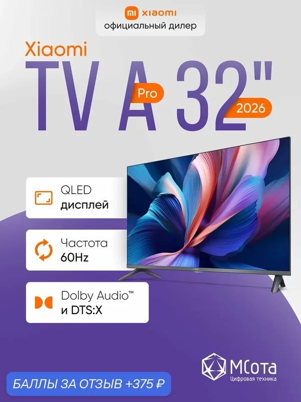 Телевизор Xiaomi TV A Pro 32, QLED, голосовое управление, Android TV — Xiaomi, 375 баллов за отзыв Яндекс Маркет
