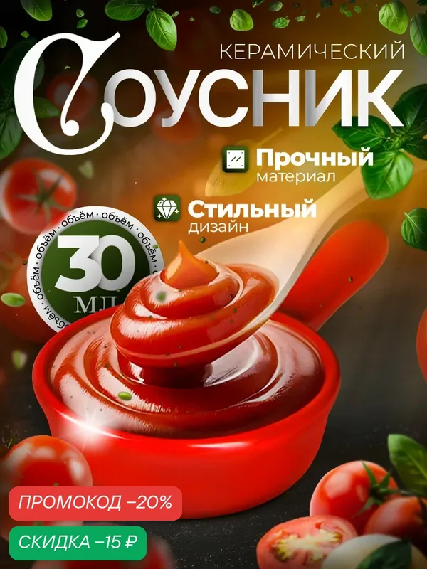 Соусник керамический с ручкой Доляна «Классика», 30 мл, 10×6 см, цвет красный — Доляна, скидка по промокоду Яндекс Маркет