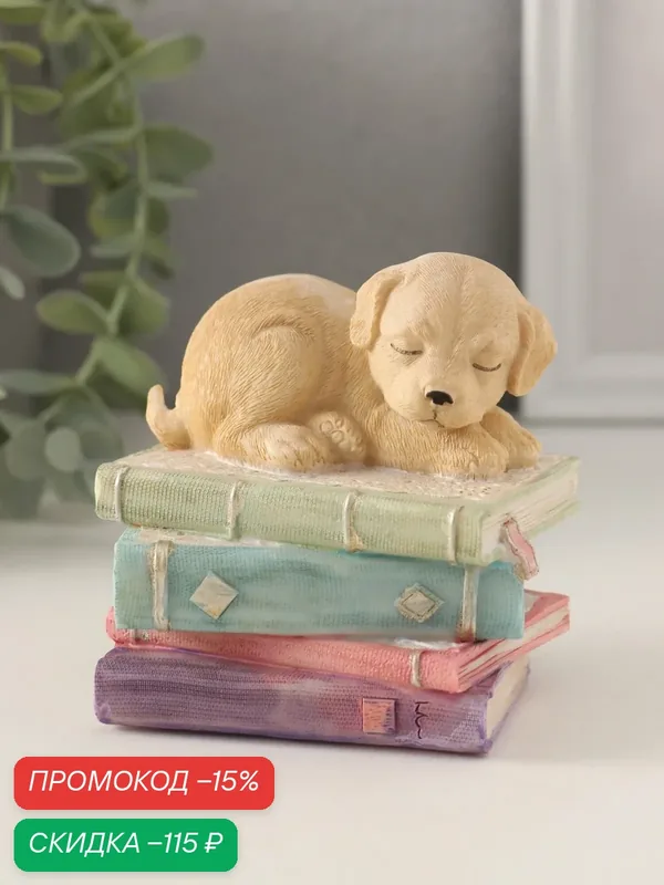 Фигурка Сима-ленд «Щенок спит на книгах», полистоун, 9×7×8, 5 см — Сима-ленд, скидка по промокоду Яндекс Маркет