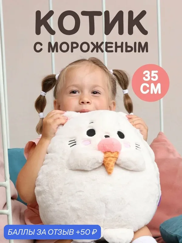 Мягкая игрушка MAXITOYS плюшевый кот с мороженым — Maxitoys, 50 баллов за отзыв Яндекс Маркет
