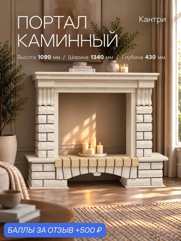 Портал каминный из МДФ RealFlame Country 26 белый, белый дуб, белый камень — RealFlame, 500 баллов за отзыв Яндекс Маркет