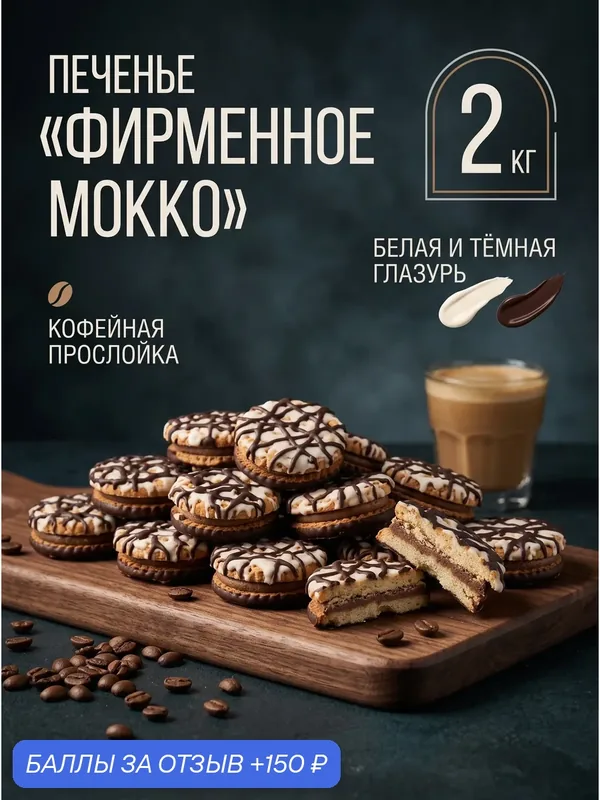 Печенье Фирменное с прослойкой мокко Остров Изобилия 2 кг, сахарное печенье в кондитерской глазури — Остров изобилия, 150 баллов за отзыв Яндекс Маркет
