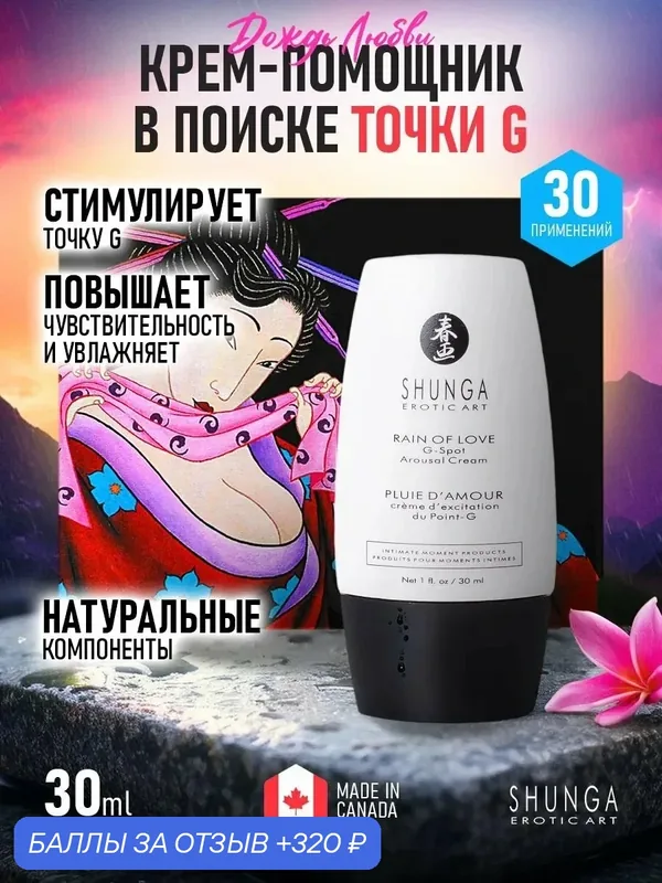 Shunga G Rain of Love Интимный крем для женщин Дождь Любви, стимулирующий, возбуждающее средство, 30 мл — SHUNGA, 320 баллов за отзыв Яндекс Маркет