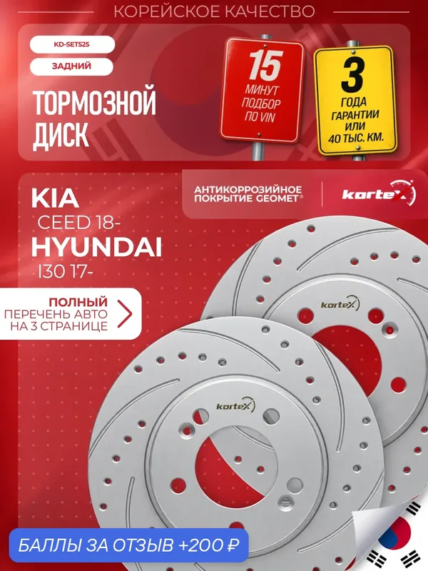Комплект задних тормозных дисков для Kia CEED/Hyundai I30 17, 272 мм, Geomet, перфорация и насечки, 2 шт. — KORTEX, 200 баллов за отзыв Яндекс Маркет