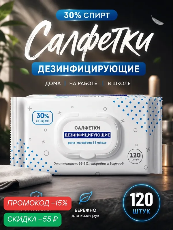 Влажные салфетки Авангард, дезинфицирующие, с пластиковым клапаном, 120шт — Сима-ленд, скидка по промокоду Яндекс Маркет