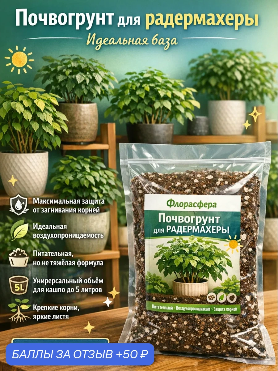 Почвогрунт для радермахеры для кашпо до 5л премиум грунт для растений — Флорасфера, скидка по промокоду Яндекс Маркет