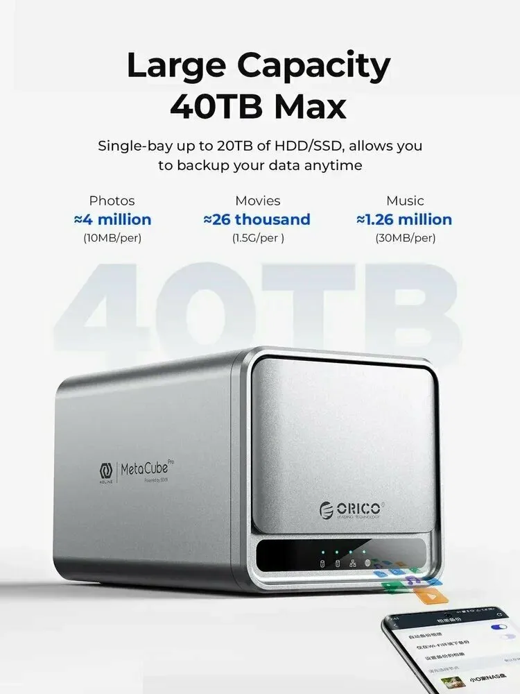 Частное облачное хранилище ORICO NAS MetaCube Pro (2 отсека 2ГБ+8ГБ) с автоматическим резервным копированием RAID (бездисковое) TS200 — скидка по промокоду Яндекс Маркет