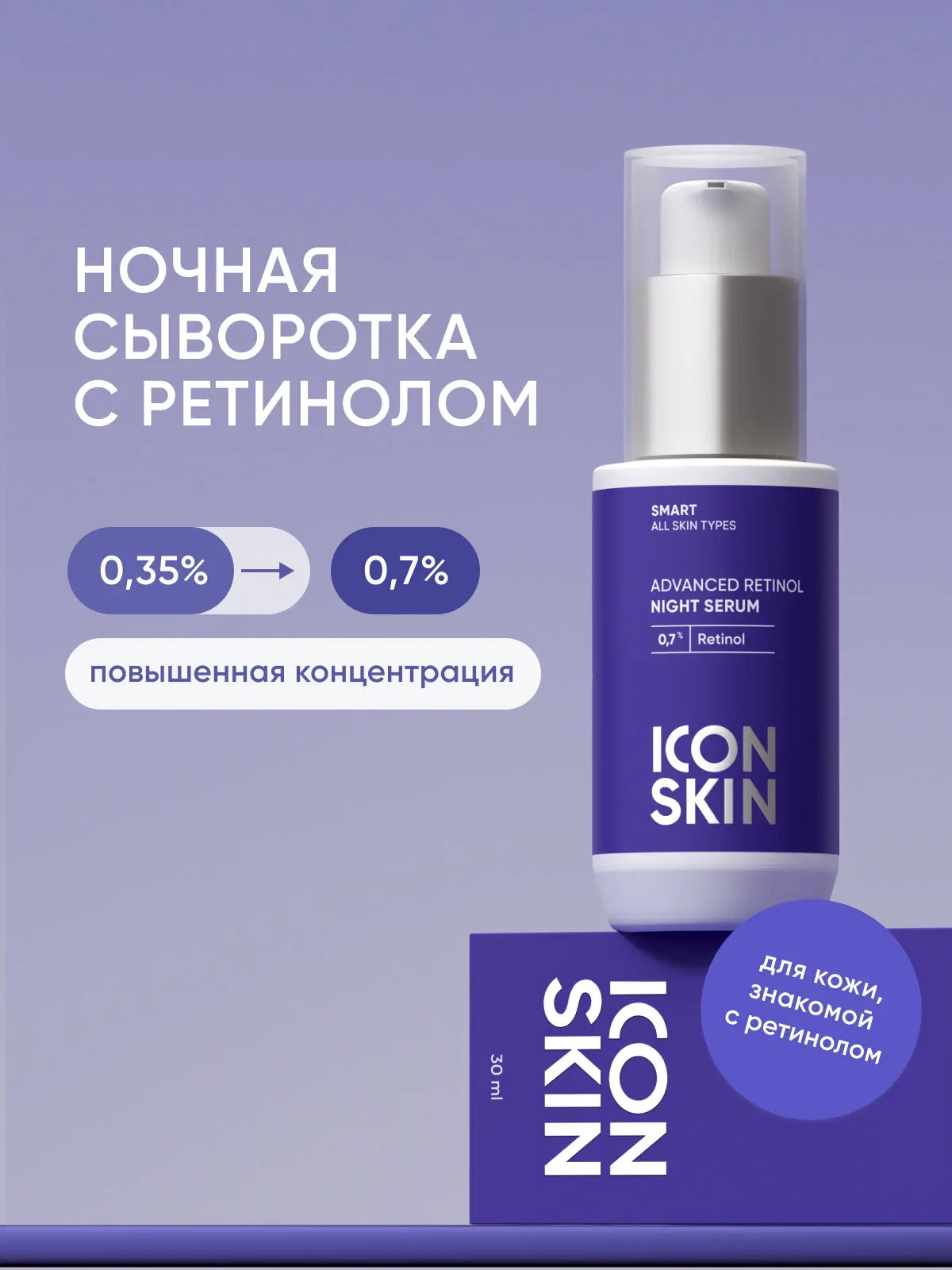Сыворотка для лица ночная с ретинолом 0, 7% для всех типов кожи ICON SKIN, 30мл — Icon Skin, скидка по промокоду Яндекс Маркет