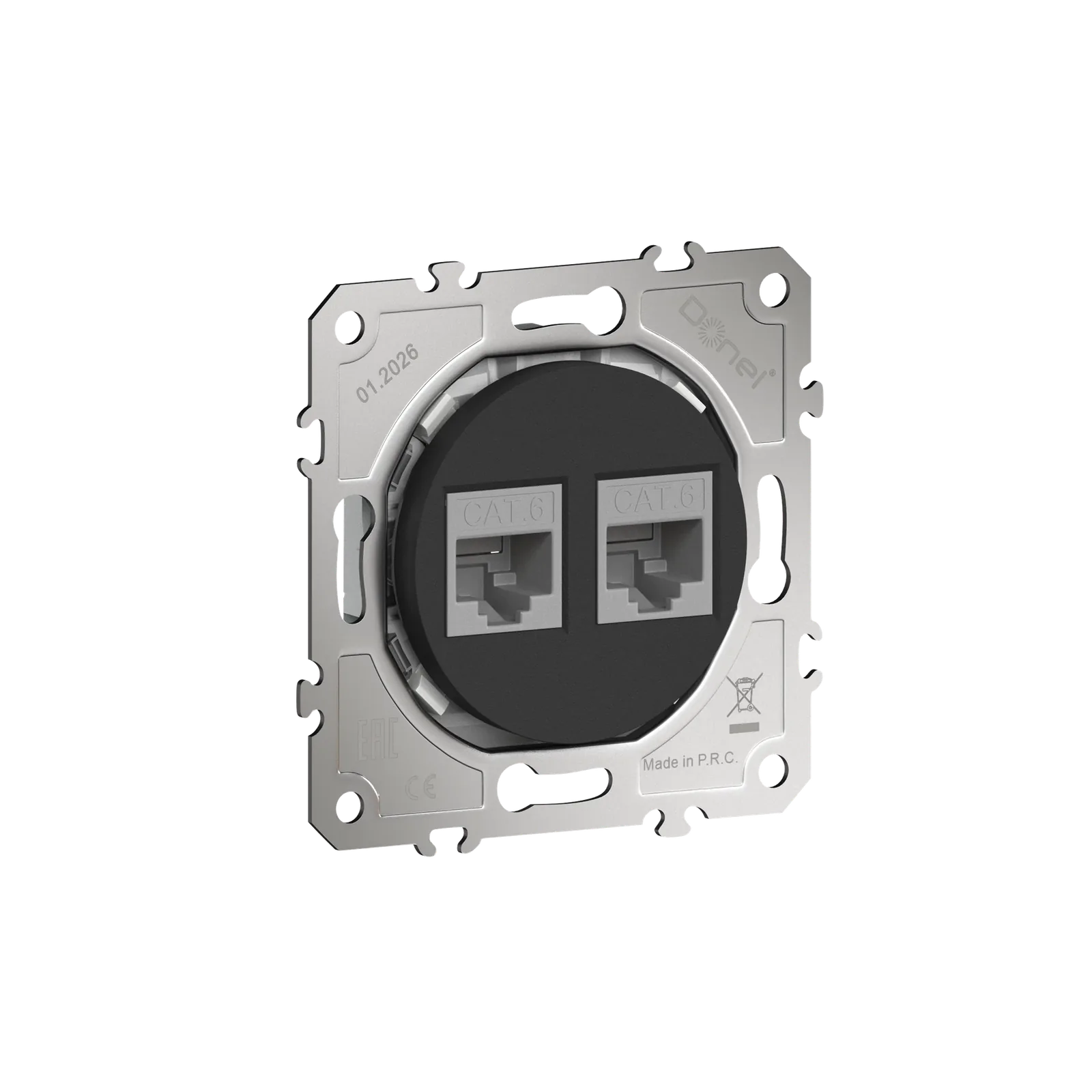Розетка компьютерная RJ45 cat.6 на 2 порта, цвет матовый карбон, серия D16, Donel — Donel, скидка по промокоду Яндекс Маркет