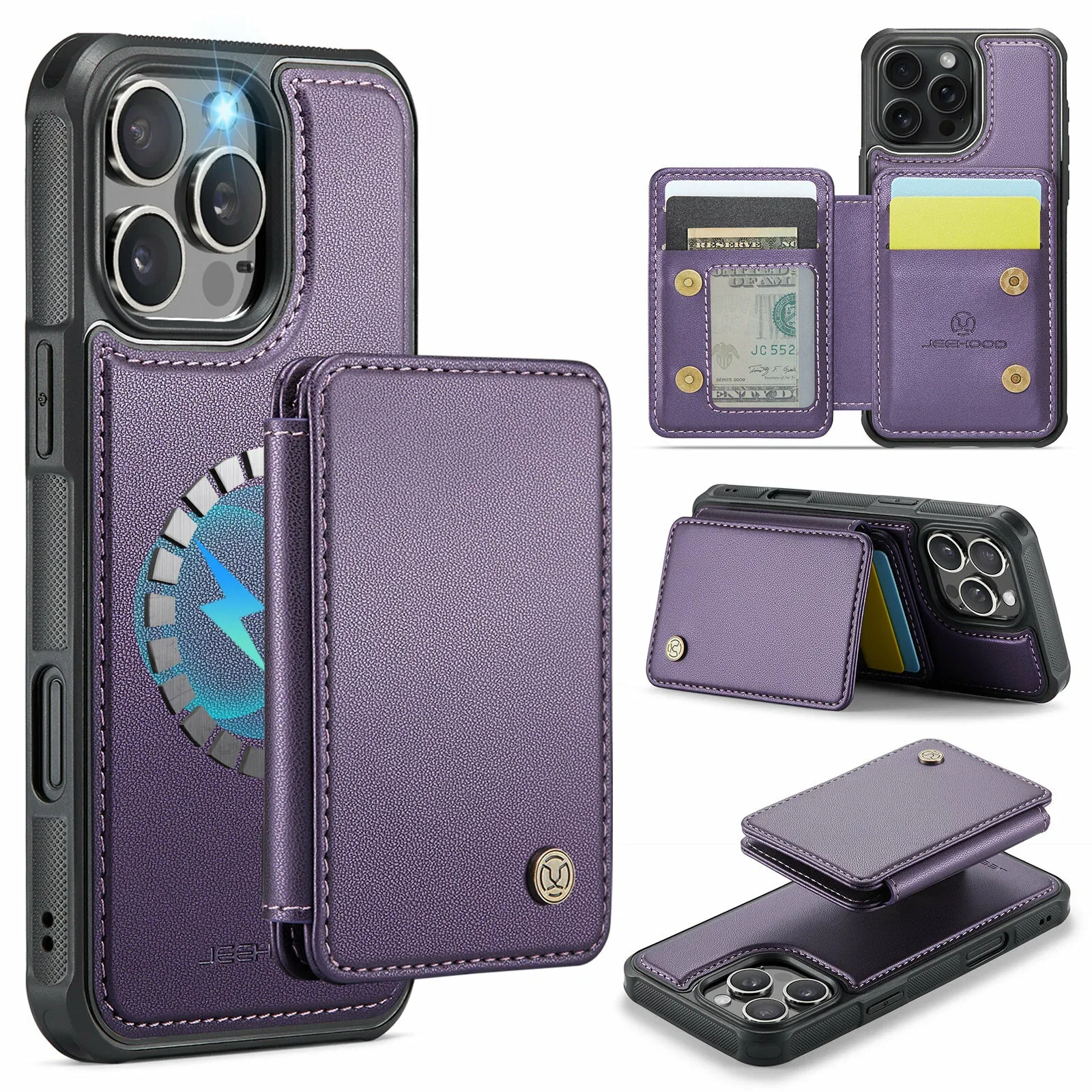 Чехол "Два в одном", для iPhone 16/Samsung S24/Google 9XL, магнитный, PU+TPU, 612 фиолетовый — скидка по промокоду Яндекс Маркет