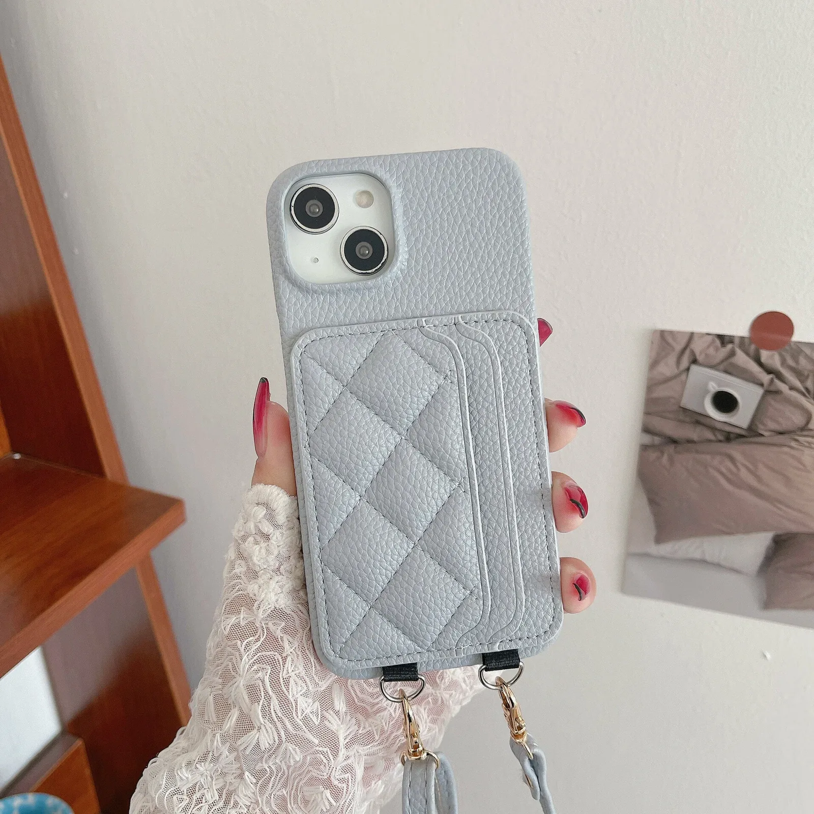 Чехол-ремень Long Ying, для iPhone 12 Pro Max, PU+PC, сине-серый — скидка по промокоду Яндекс Маркет