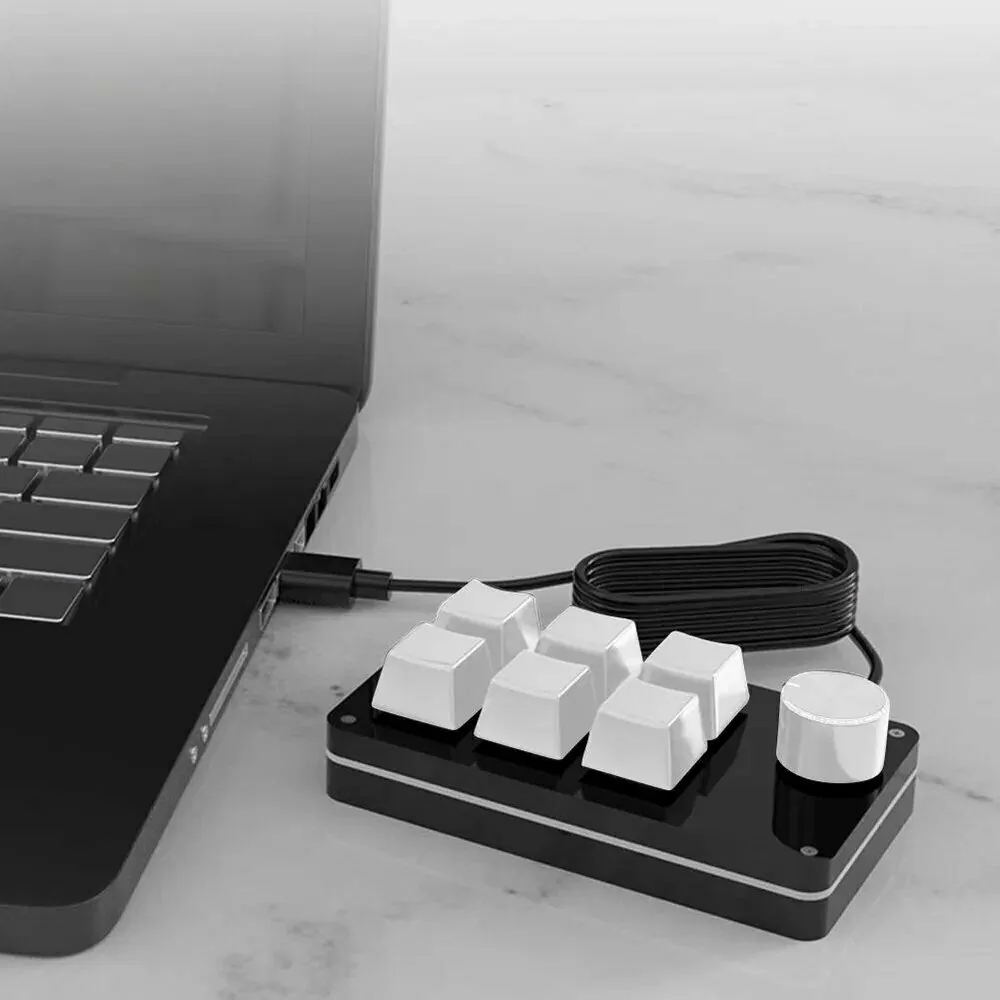 Клавиатура мини 6 кнопок с энкодером, USB, программируемая, белая, с подсветкой RGB, красный переключатель Outeum — скидка по промокоду Яндекс Маркет
