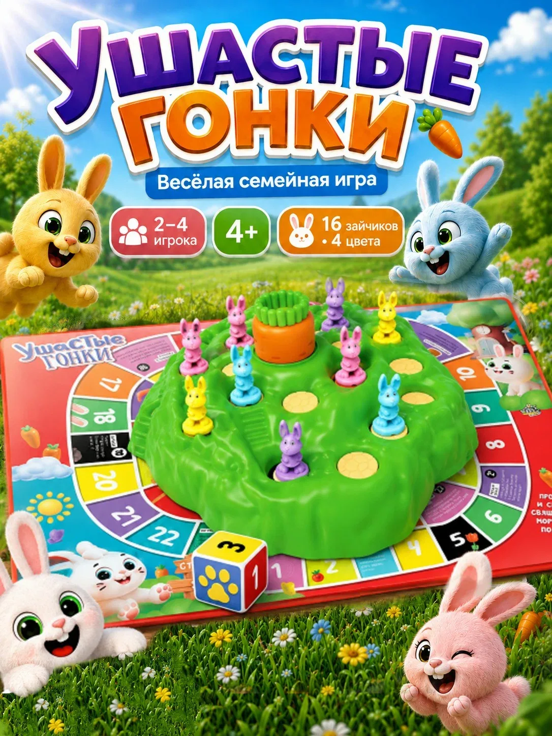 Настольная игра "Ушастые гонки" Загадка острова, 2-4 игрока, 4+, Сима-ленд — ЛАС ИГРАС, скидка по промокоду Яндекс Маркет