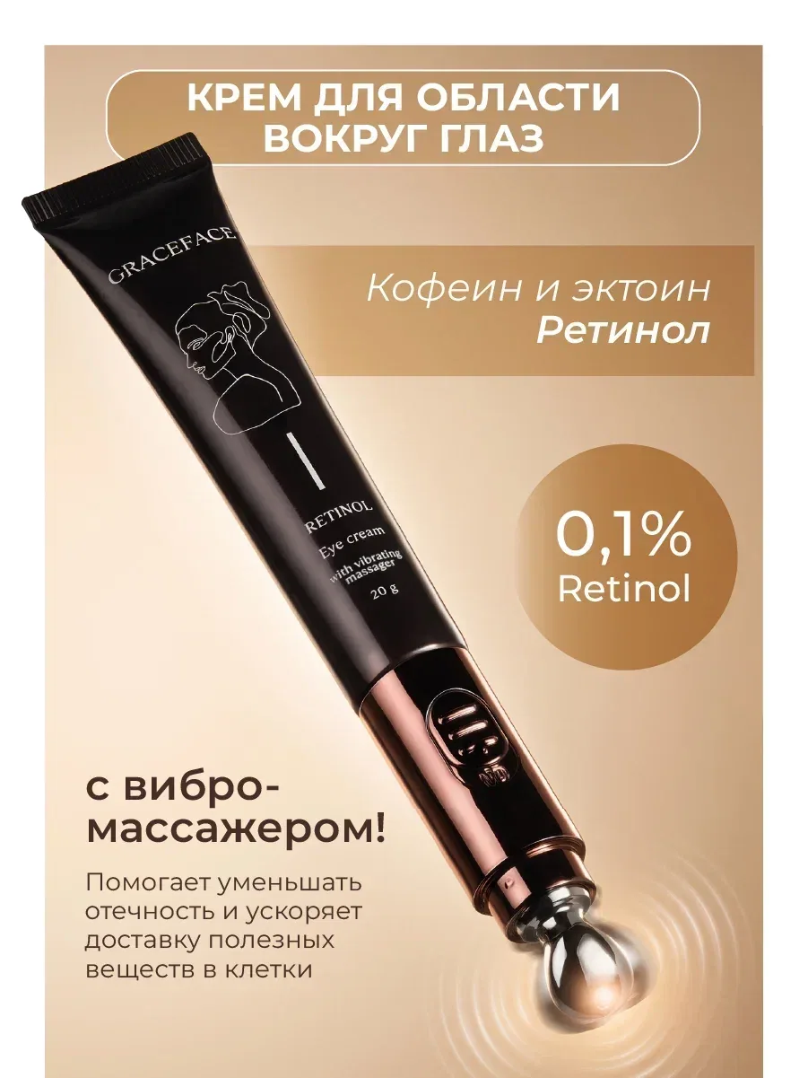 GRACEFACE Крем для области вокруг глаз с ретинолом и кофеином в упаковке с вибромассажером — GRACEFACE, скидка по промокоду Яндекс Маркет