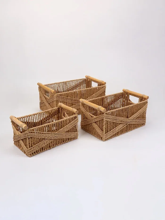 Набор корзин «Намибия» 3 шт: 27×15×13, 32×19×15, 38×23×16 см, бумага, дерево, бежевые — Сима-ленд, скидка по промокоду Яндекс Маркет