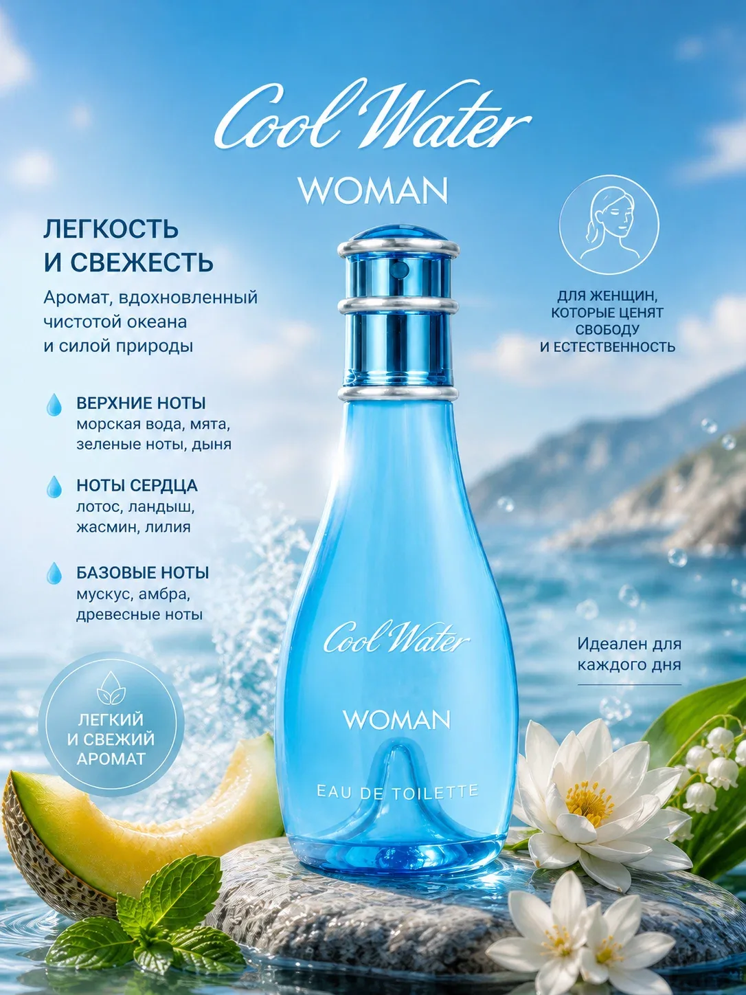 Духи масляные, авторские, в виде спрея, стойкие, Cool Water 5мл, для женщин — 50 баллов за отзыв Яндекс Маркет
