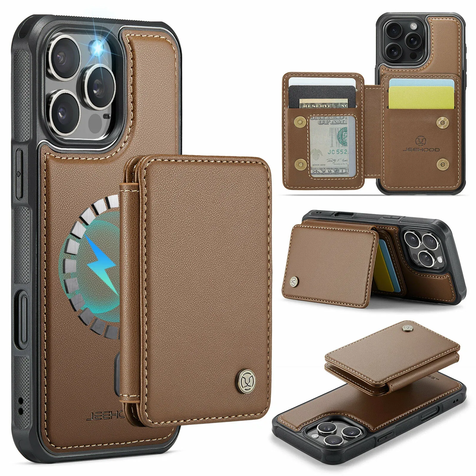 Магнитный чехол "Два в одном" suteni, для iPhone16/Samsung A13/Google 9XL, PU+TPU, коричневый — скидка по промокоду Яндекс Маркет