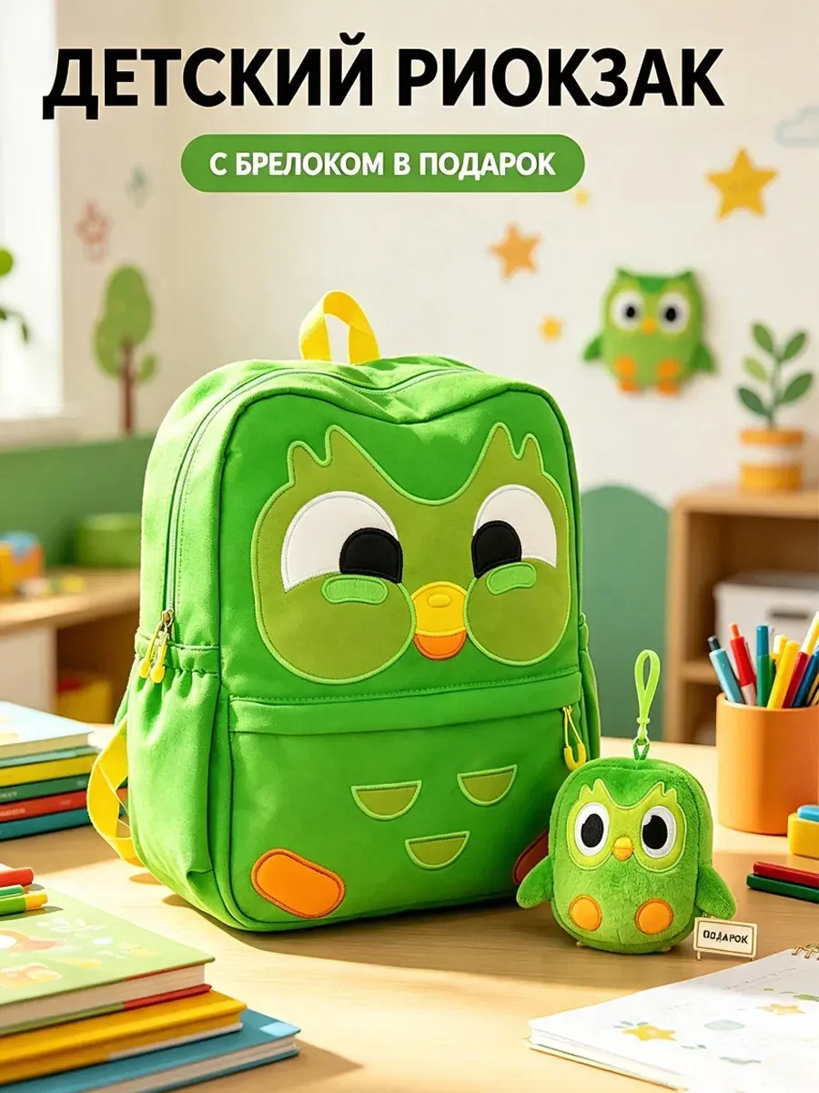 Рюкзак Дуолинго детский с брелоком сова — скидка по промокоду Яндекс Маркет
