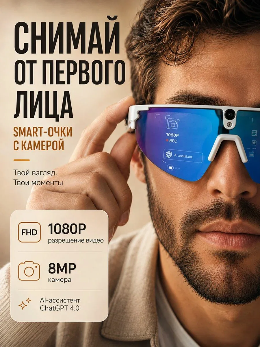 Смарт очки с встроенной видеокамерой Full HD 1080p и ChatGPT — скидка по промокоду Яндекс Маркет