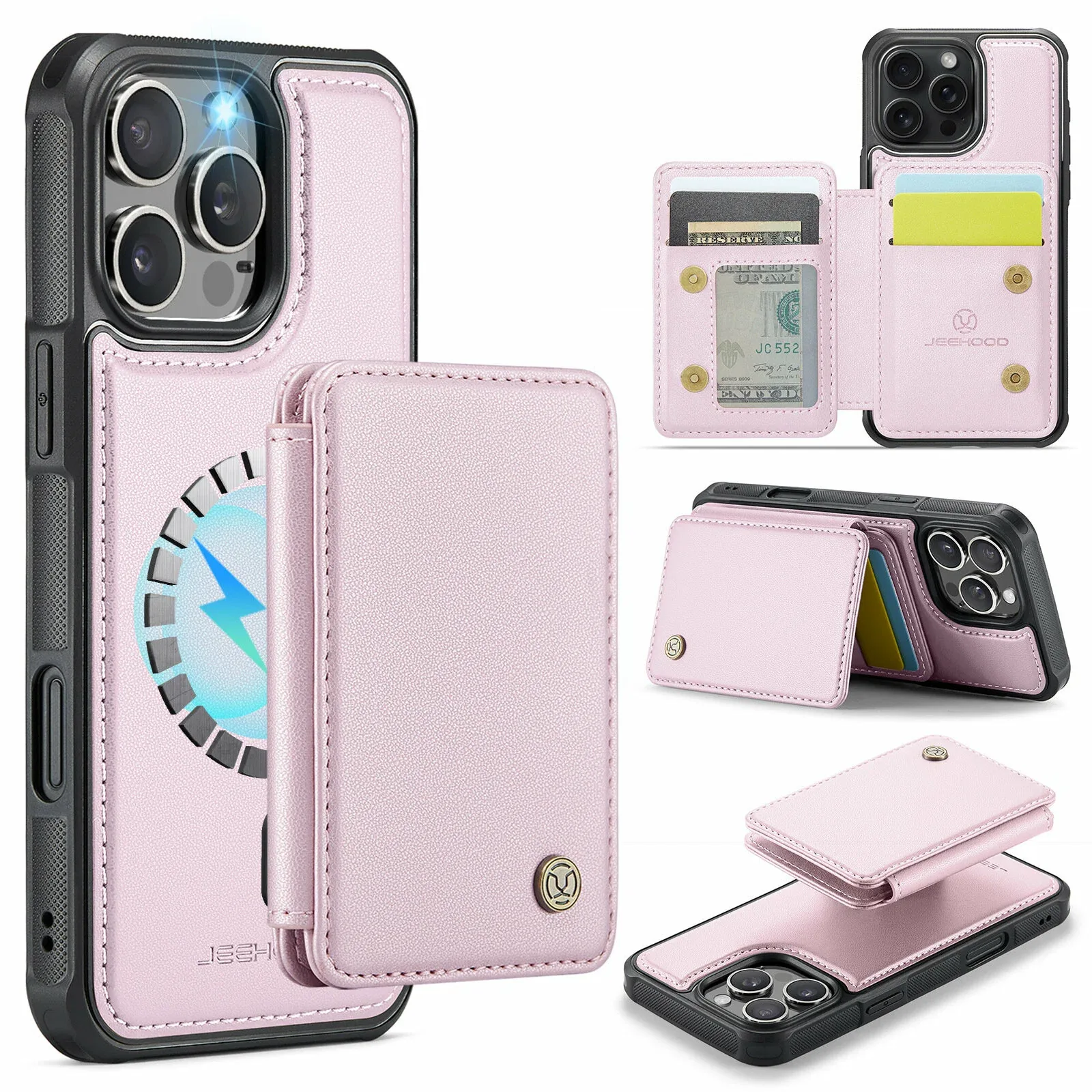 Магнитный чехол "Два в одном" suteni, для iPhone16/Samsung A52/Google 9XL, PU+TPU, розовый — скидка по промокоду Яндекс Маркет