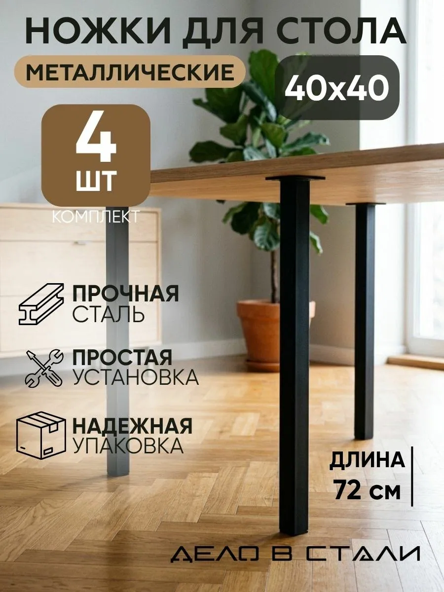 Металлические черные ножки для стола 40х40, порошковая покраска — скидка по промокоду Яндекс Маркет