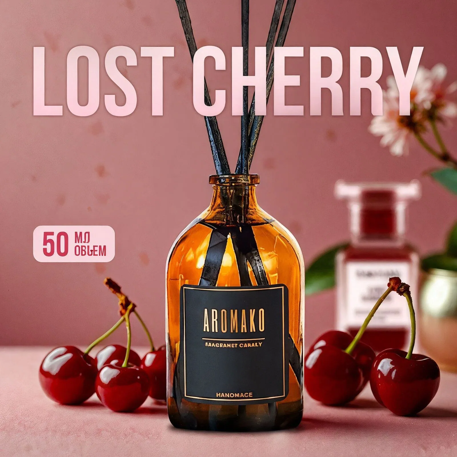 Аромадиффузор с палочками Лост черри 50 мл AROMAKO, ароматизатор для дома и офиса, парфюм для дома — AromaKo, скидка по промокоду Яндекс Маркет