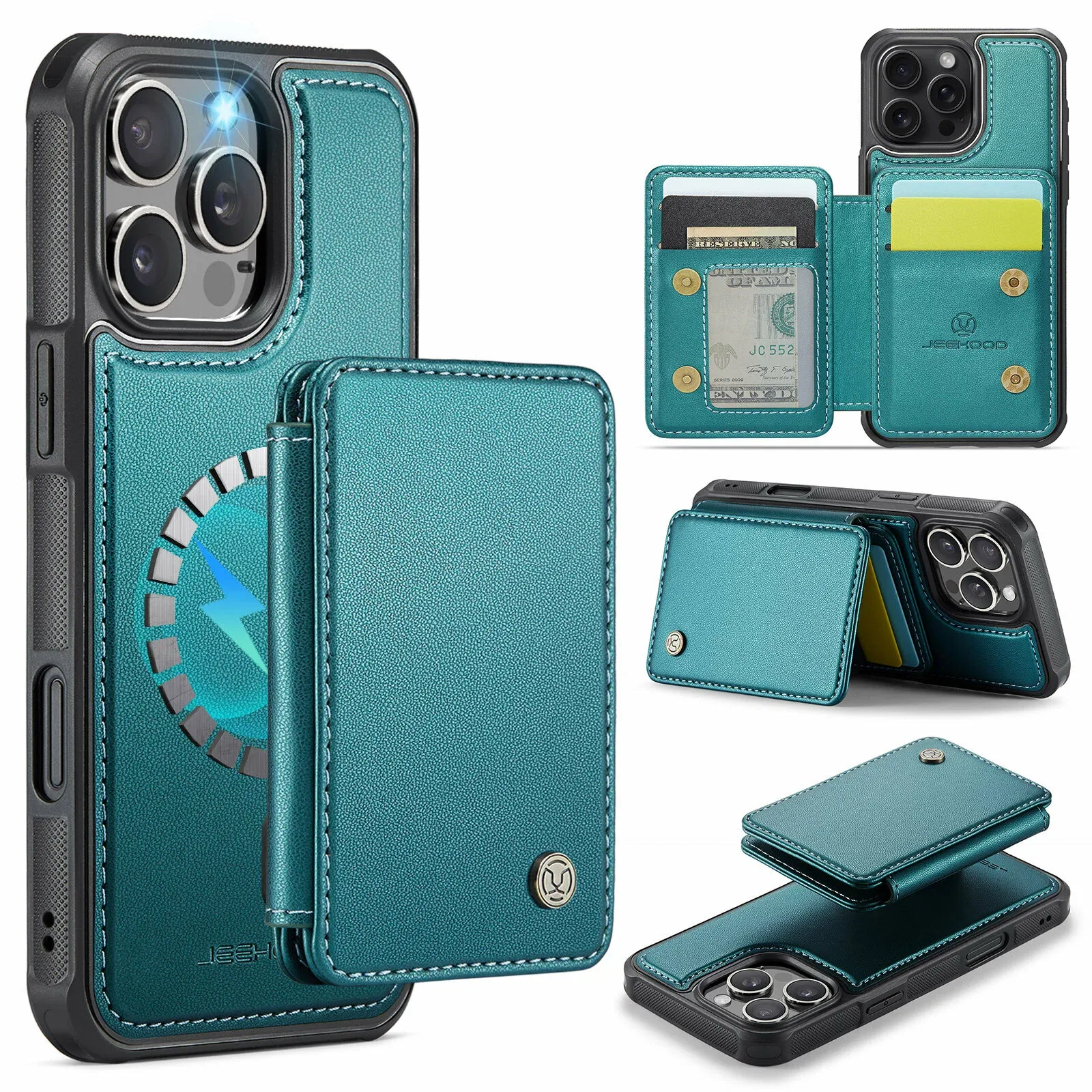 Магнитный чехол "два в одном" Suteni, для iPhone16/Samsung S24/Google 9XL, PU+TPU, синий — скидка по промокоду Яндекс Маркет