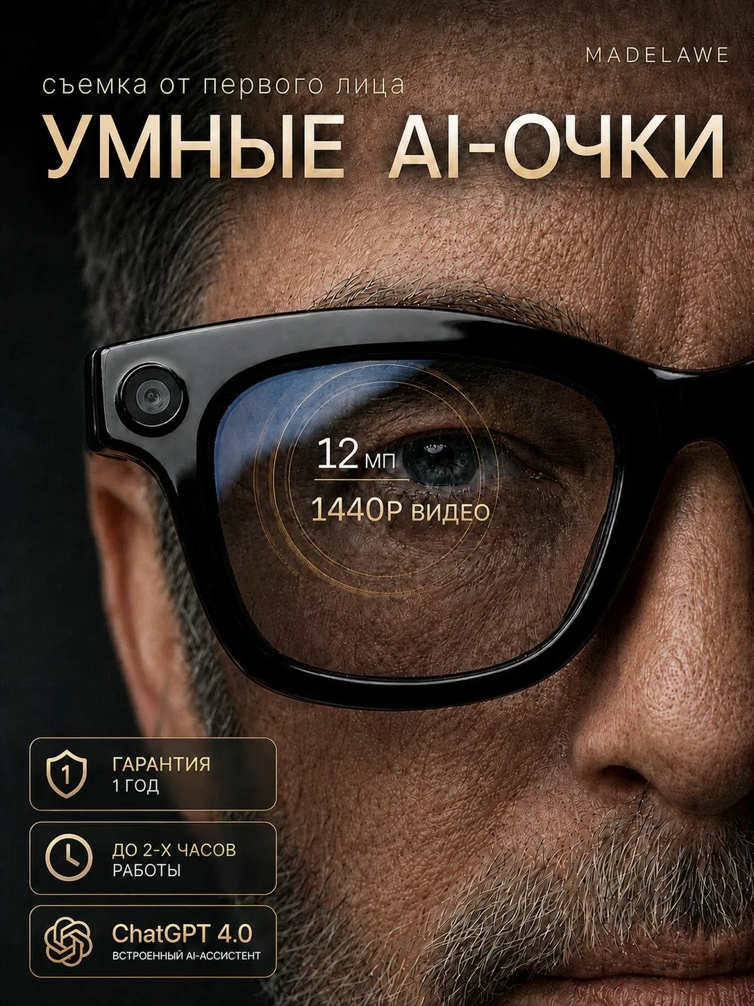 Очки с камерой умные смарт 12Мп 1440p AI мужские женские — скидка по промокоду Яндекс Маркет