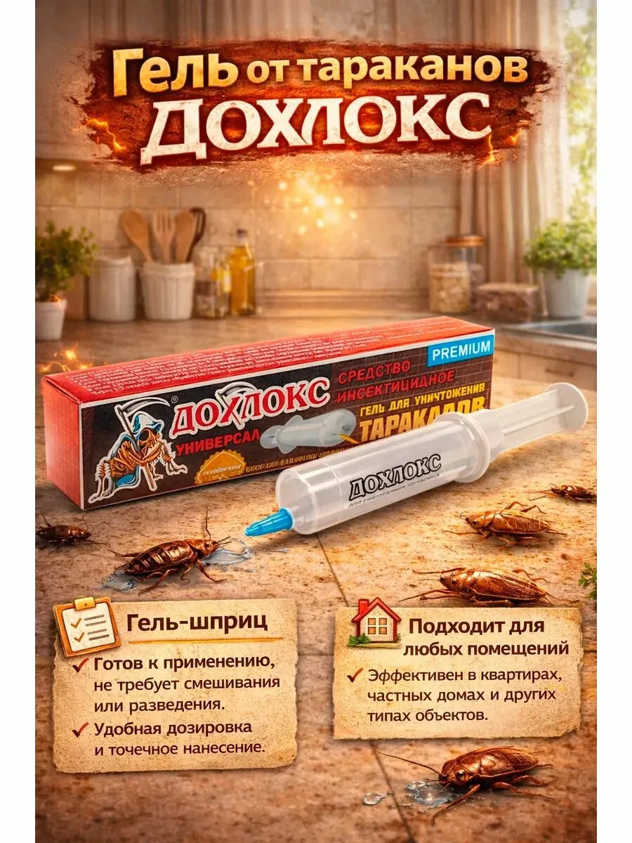 Гель от тараканов Дохлокс Premium, для использования в помещении, шприц, 20мл — Дохлокс, скидка по промокоду Яндекс Маркет