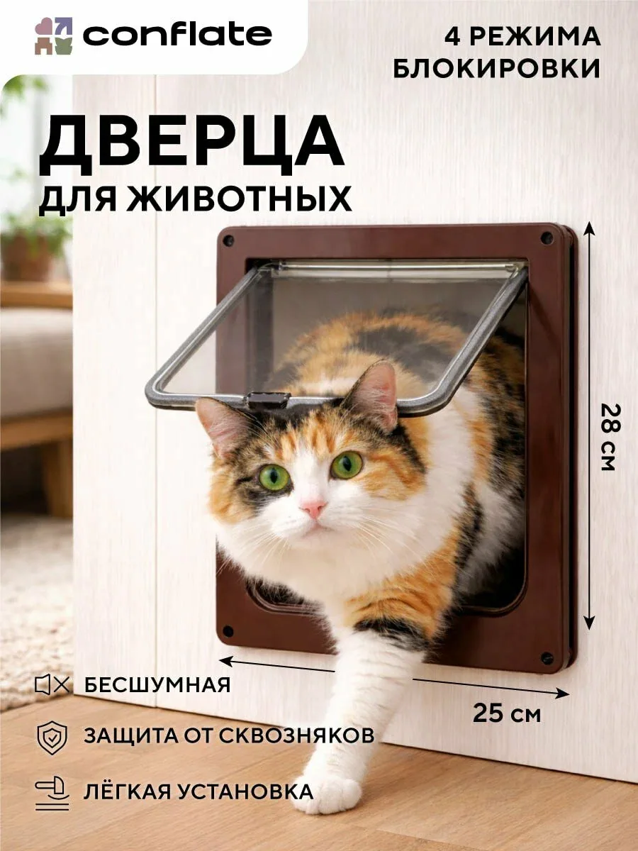 Conflate Дверца для кошки в дверь 25*28 см, коричневая — скидка по промокоду Яндекс Маркет