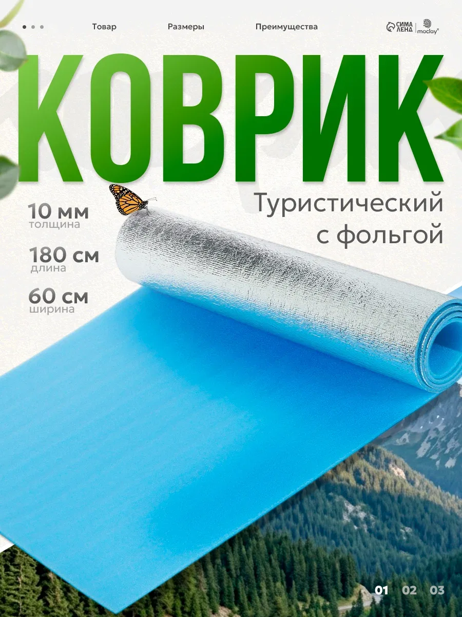 Коврик туристический maclay, с фольгой, 180х60х1 см, цвет голубой — Maclay, скидка по промокоду Яндекс Маркет
