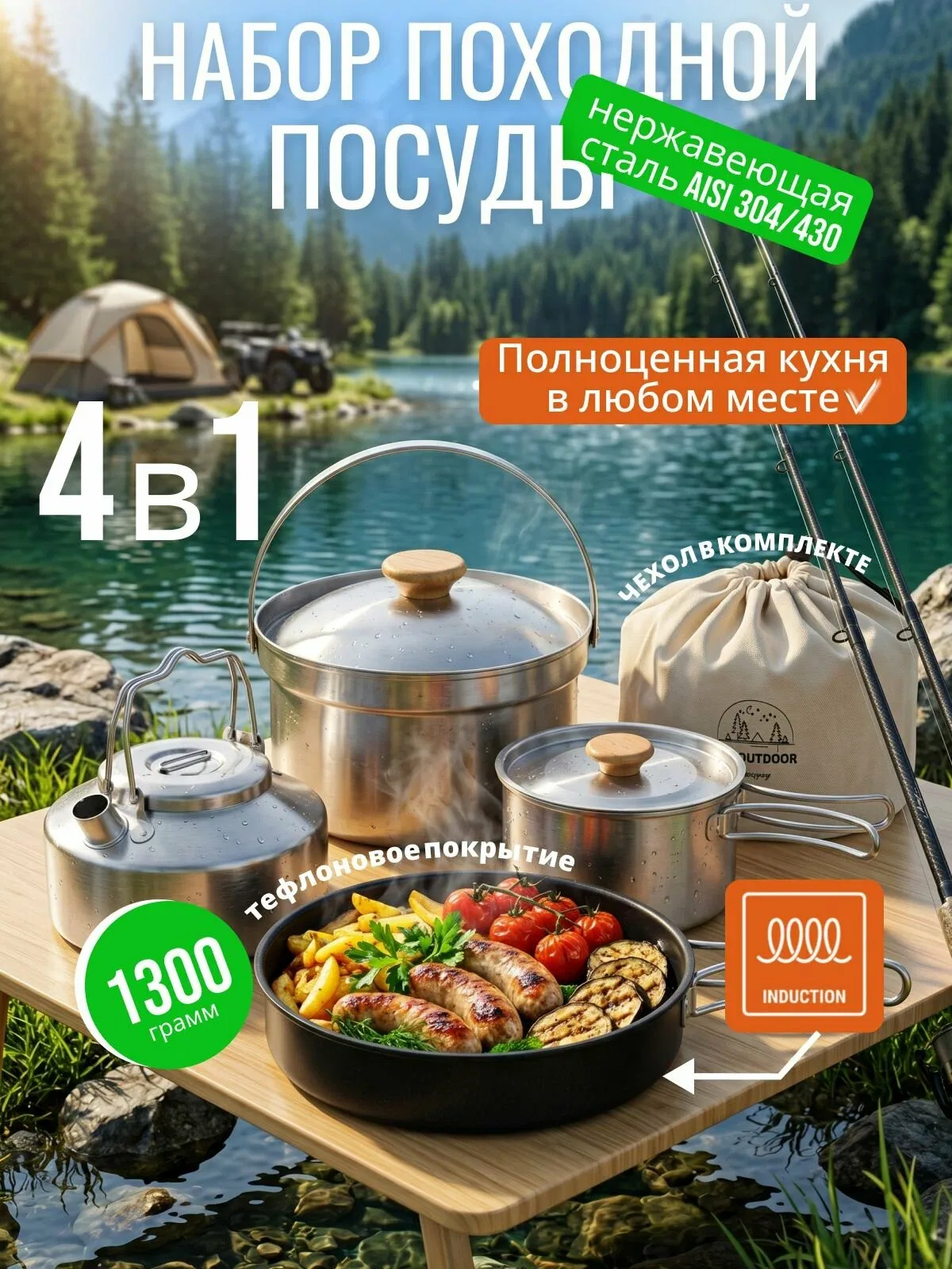 Набор посуды походной туристической для кемпинга пикника костра — скидка по промокоду Яндекс Маркет