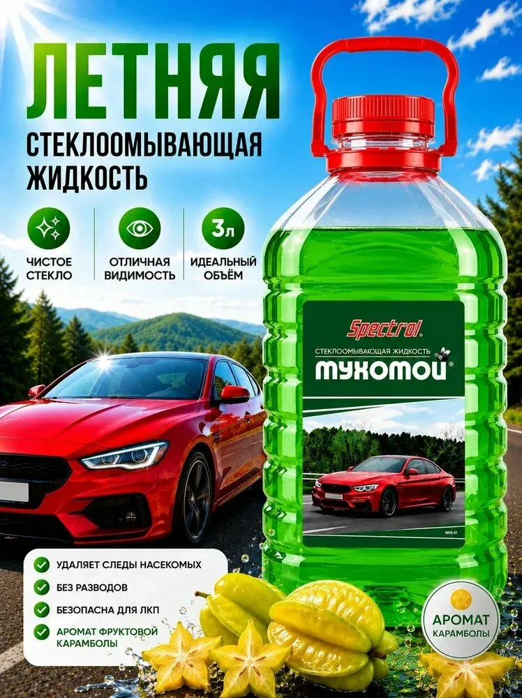 Летняя стеклоомывающая жидкость Мухомой 3 л, SPECTROL — QIANAFN, скидка по промокоду Яндекс Маркет