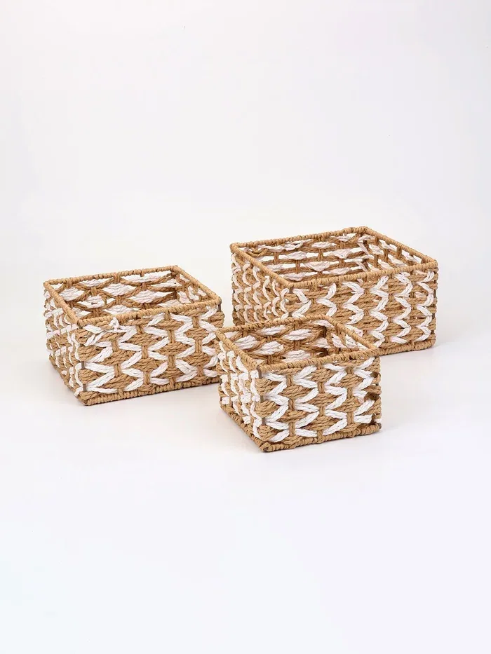 Набор корзин «Айка» 3 шт: 15×10, 19×11, 22×12 см, бумага, бежевые, квадратные — Сима-ленд, скидка по промокоду Яндекс Маркет