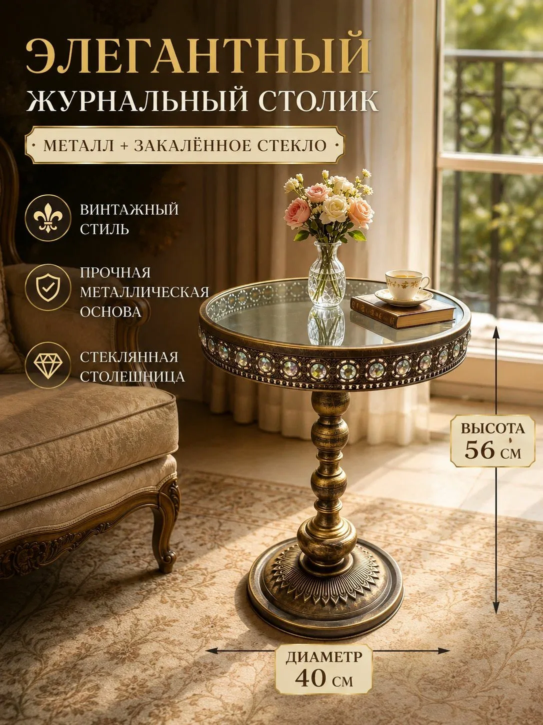 Журнальный стол, 40х40х56 см — скидка по промокоду Яндекс Маркет