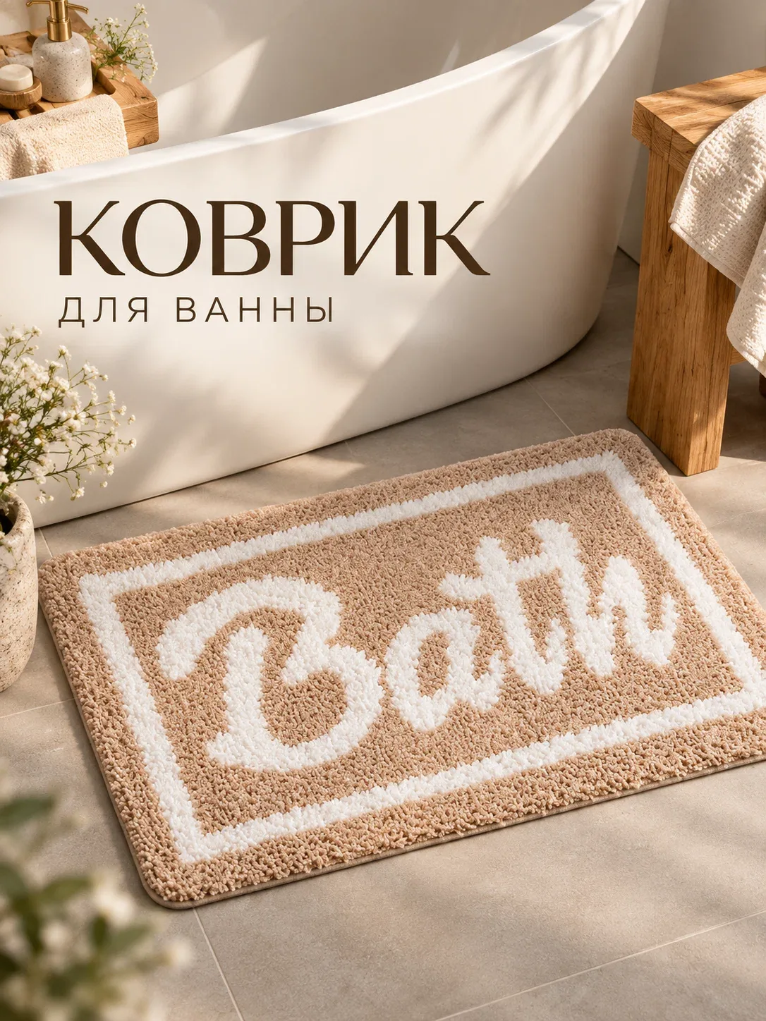 Коврик для ванной, для туалета SAVANNA "Bath", 40×60 см, бежевый — SAVANNA, скидка по промокоду Яндекс Маркет