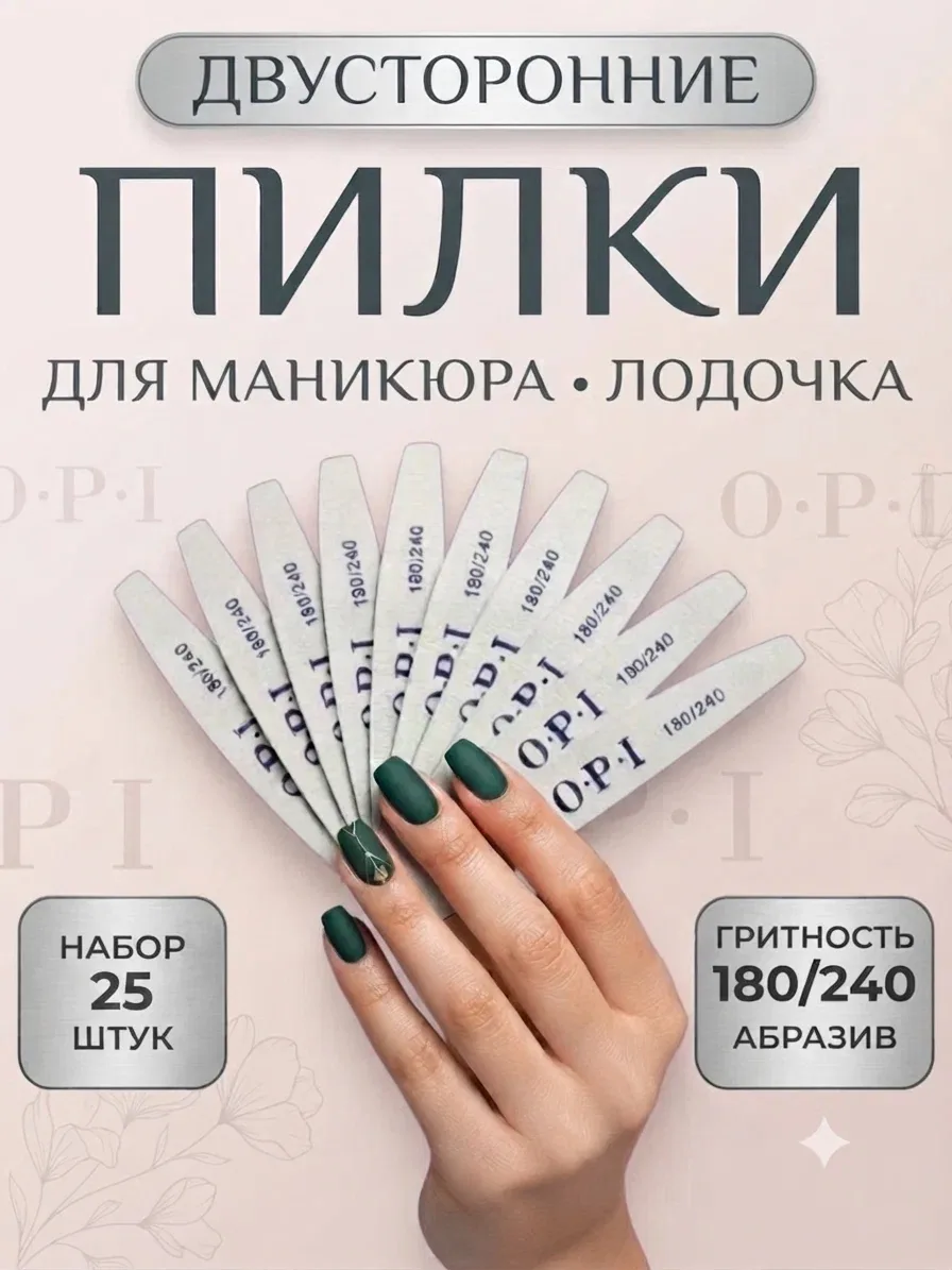 Пилки для ногтей лодочка полумесяц 180/240, 25 шт, набор, пилки, пилочки для маникюра — скидка по промокоду Яндекс Маркет