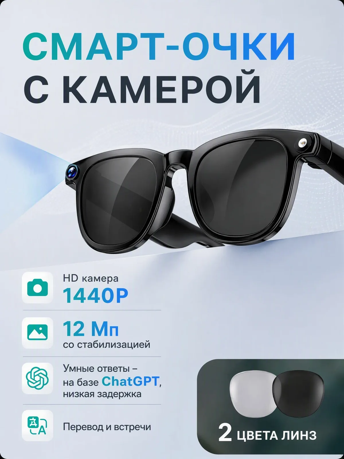 CY01 Очки с камерой и микрофоном / Умные очки — скидка по промокоду Яндекс Маркет
