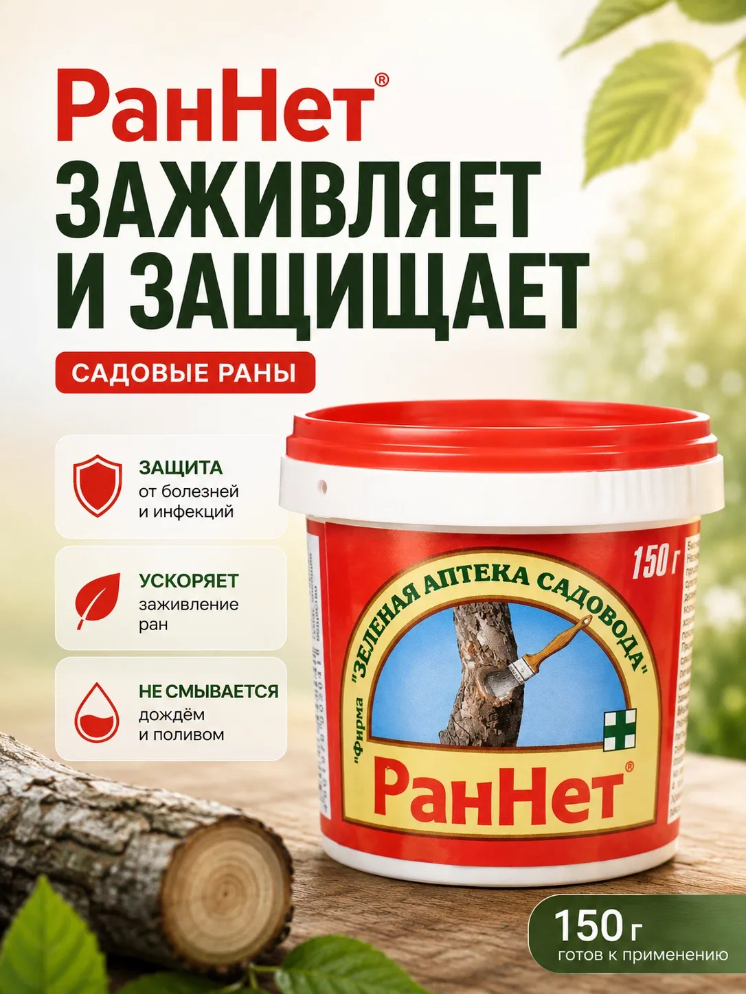 Паста для заживления повреждений садовых деревьев РанНет 150 г — Зеленая Аптека Садовода, скидка по промокоду Яндекс Маркет