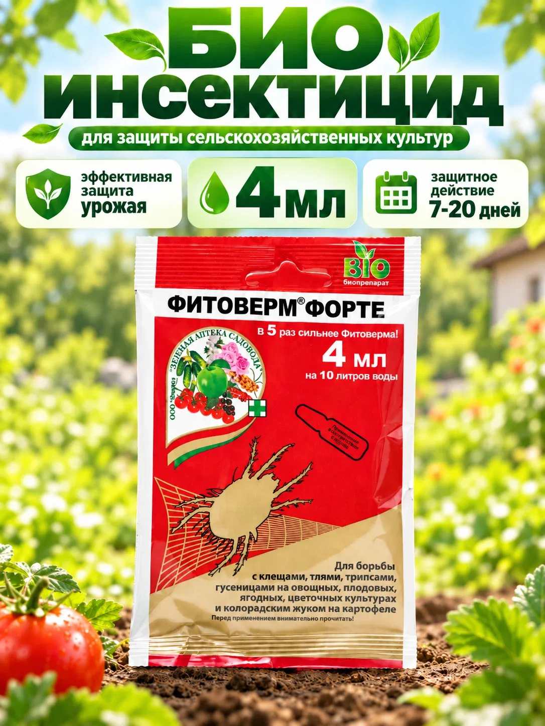 БИО инсектицид "фитоверм-форте", от вредителей растений, пластиковая ампула 4 мл — Зеленая Аптека Садовода, скидка по промокоду Яндекс Маркет