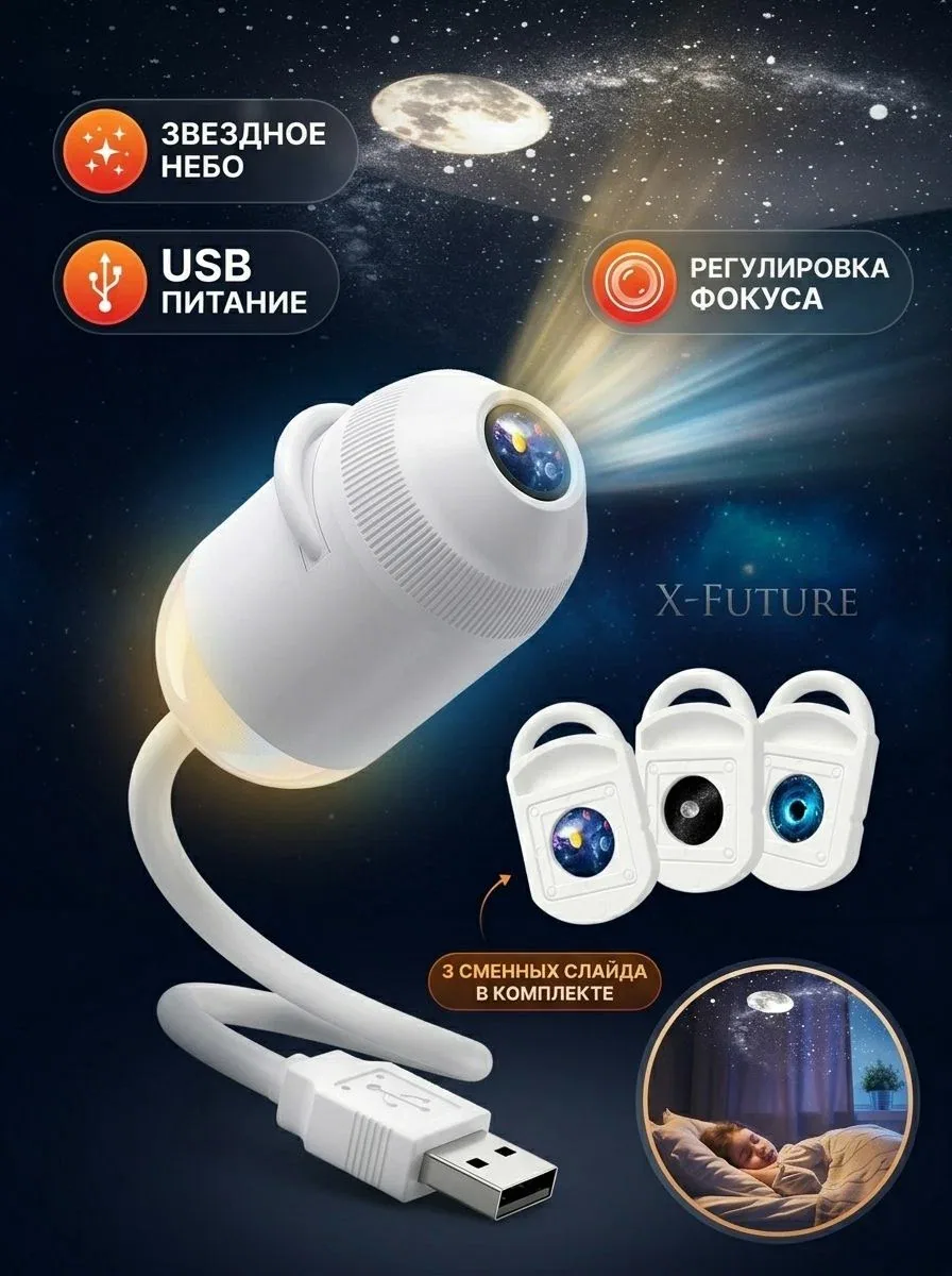 Проектор звездного неба детский USB с режимом ночника и регулировкой фокуса для спальни и автомобиля — скидка по промокоду Яндекс Маркет
