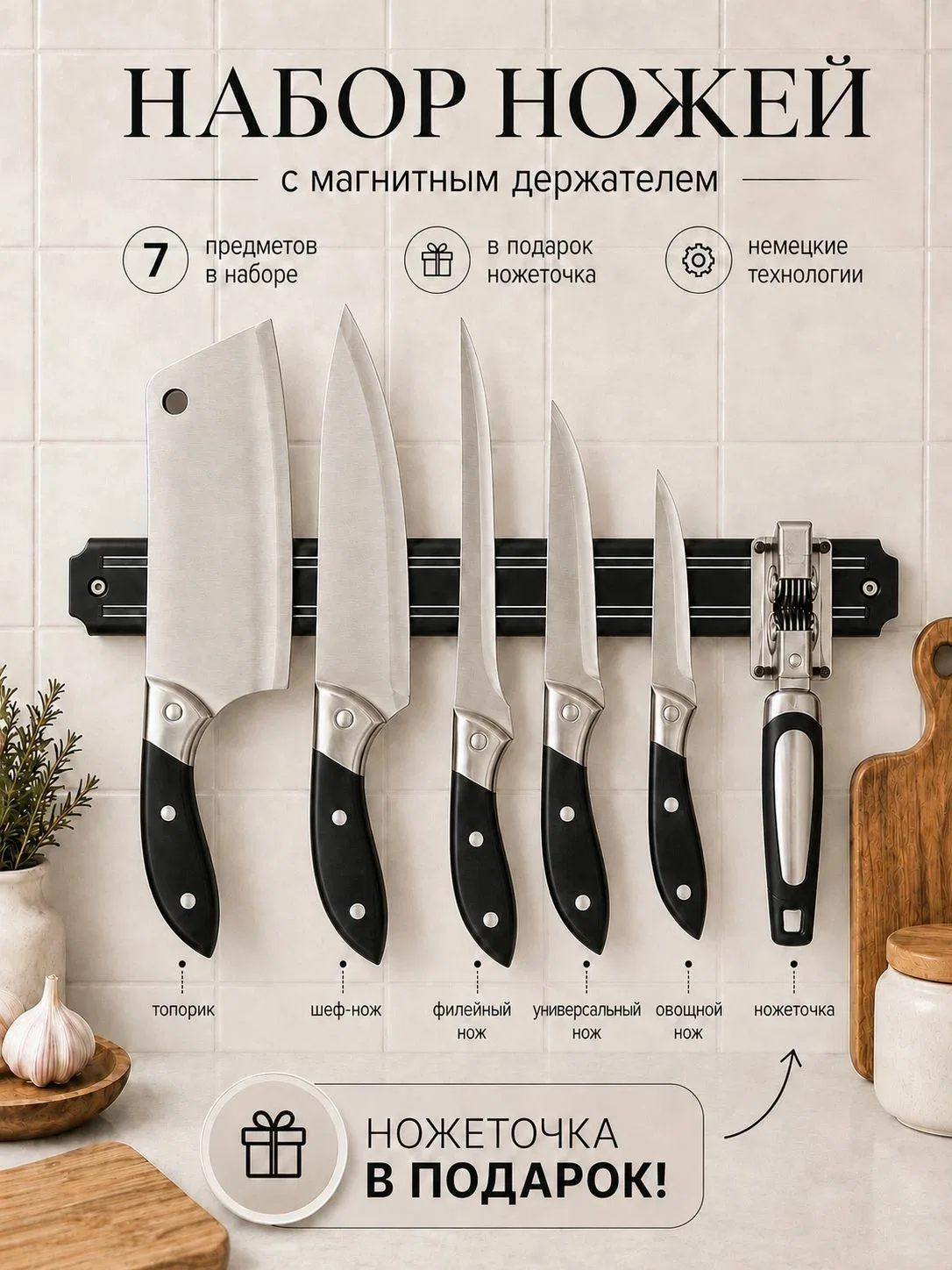 Набор ножей кухонных из 7 предметов — скидка по промокоду Яндекс Маркет