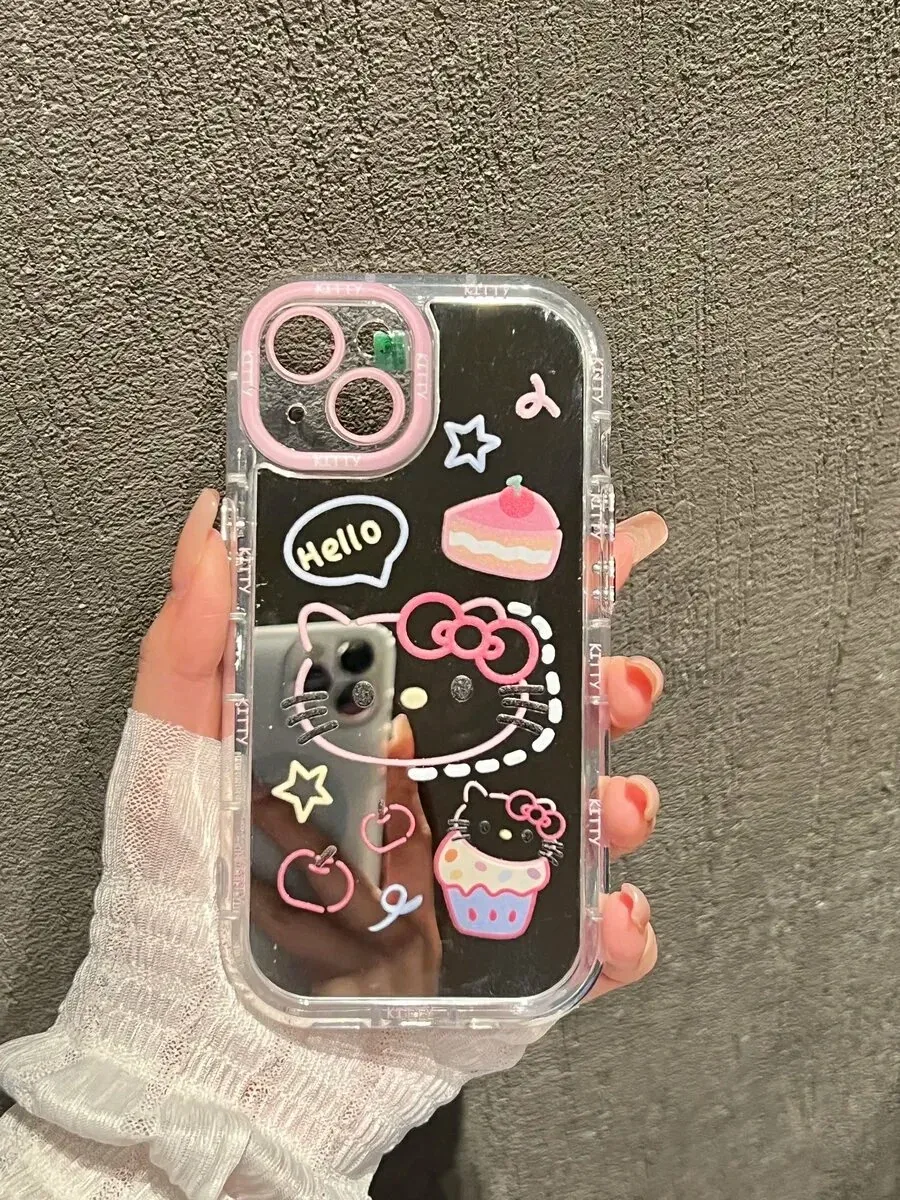 Чехол О'кейси, для iPhone 15, зеркальный, с принтом, защита камеры, цвет розовый/красный/черный/серебристый — скидка по промокоду Яндекс Маркет