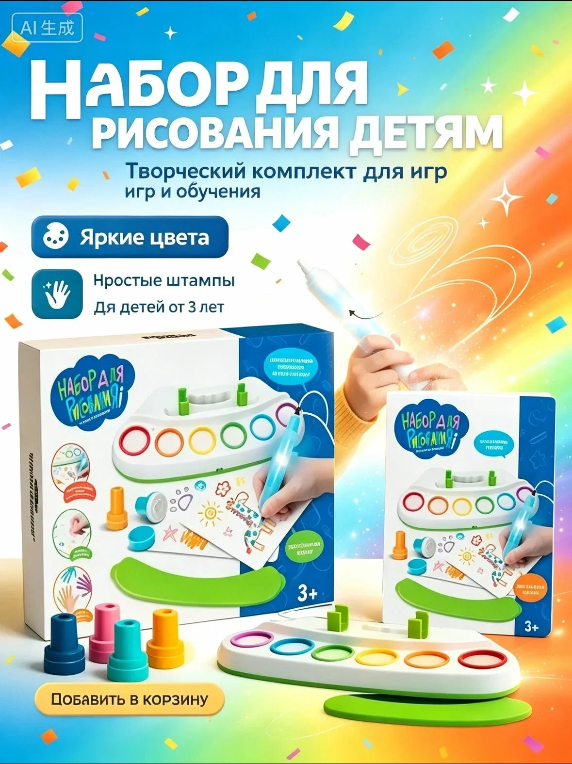 Набор для рисования для девочек и мальчиков детский подарочный с умной кисточкой, набор для рисования с умной кисточкой — скидка по промокоду Яндекс Маркет